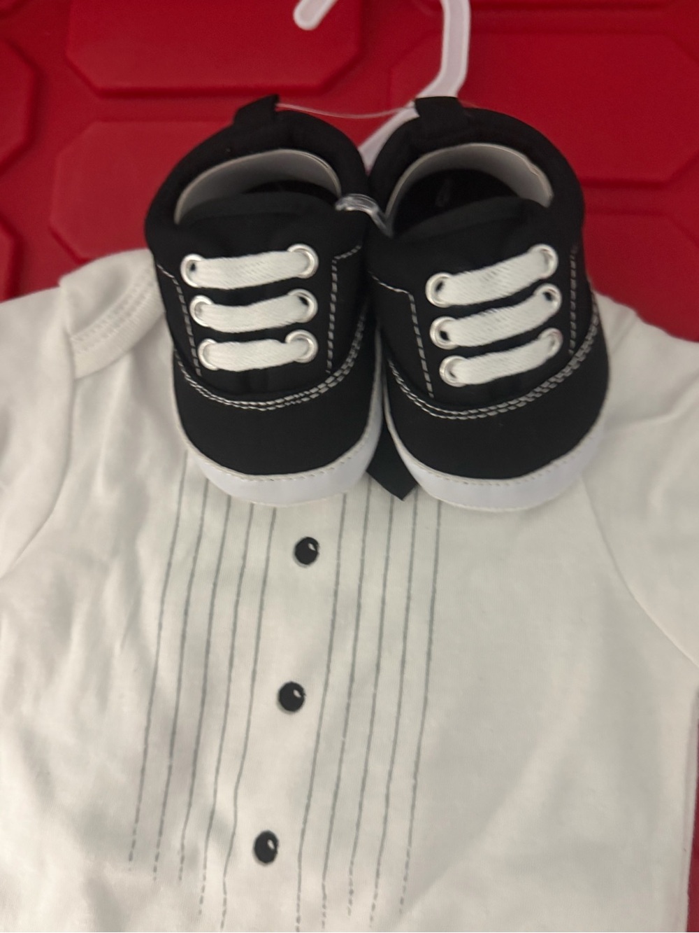 Baby Tuxedo Bodysuit with Black Booties - Picture 3 of 7